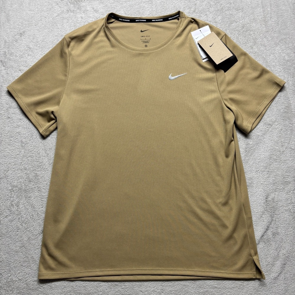 NEW Nike Running T-Shirt Men's L Dri-Fit Miller UPF 40+‎ Athletic Tan Tee